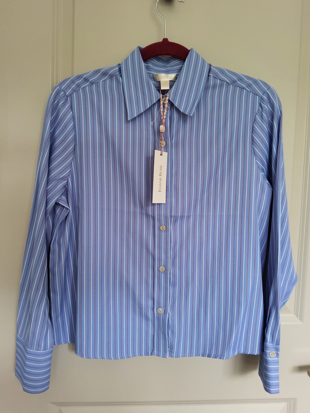 Elaine Rose Classic Blue Pin Striped Button-Up Shirt Blouse